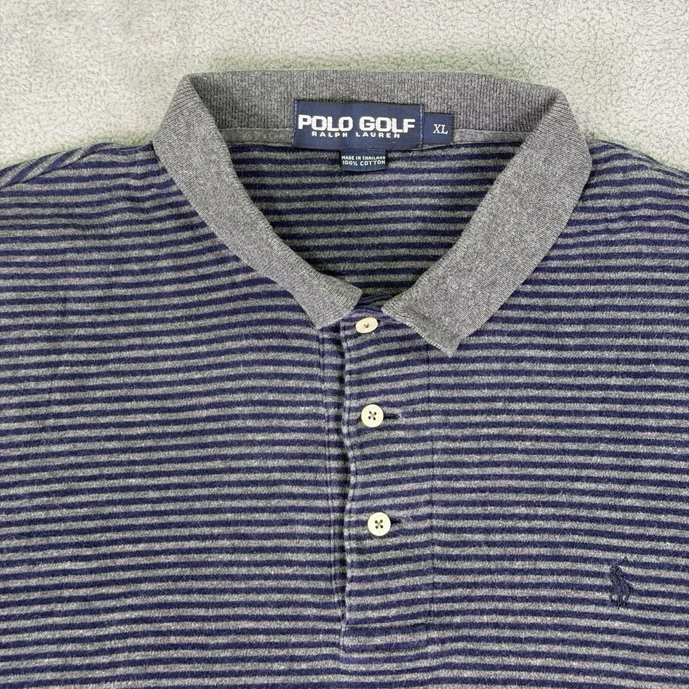 Polo Golf Ralph Lauren Polo Shirt Mens XL Gray Blue‎ Striped Cotton Casual